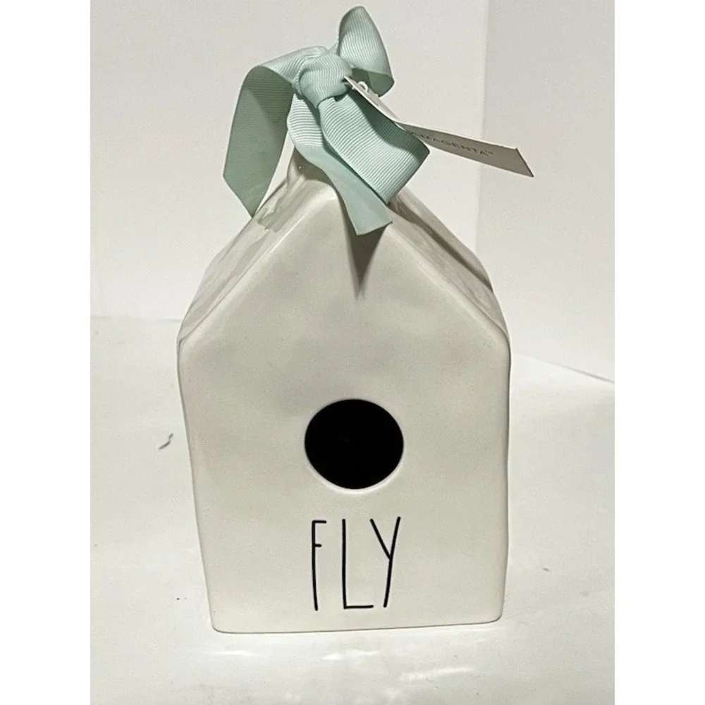 Rae Dunn Fly House Birdhouse with Mint Ribbon Double Sided